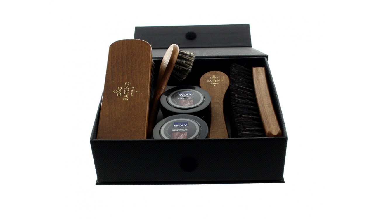 shoe care kit wooden box